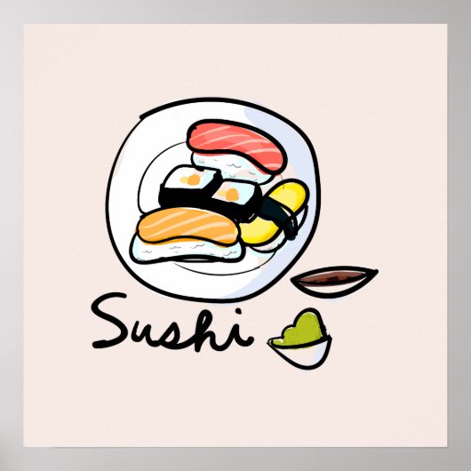 Niedlicher Sushi-Cartoon Kawaii Poster (Vorne)