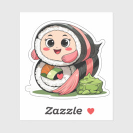 Niedlicher Sushi Roll Hugging Wasabi Sticker mit B