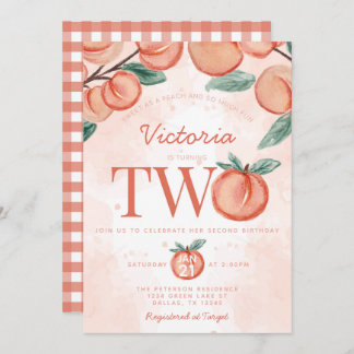 Niedlicher süßer Pfirsich, der ZWEI Geburtstagspar Einladung
