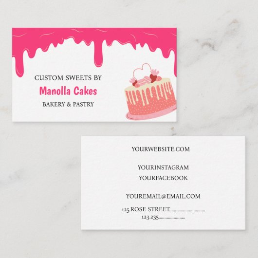 Niedlicher Süßkuchen Rosa Tropfen Visitenkarte (Vorne/Hinten)