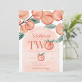 Niedlicher Süßpfirsich, die 2. Geburtstag Party Einladung (Stehend Vorderseite)