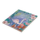 Niedlicher Swan Bird Elegant Blue & Pink Baby Dusc Fliese (Seite)