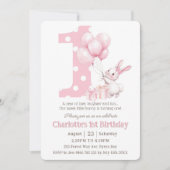 Niedlicher Sweet Bunny Rabbit Pink Dots Eins 1. Ge Einladung (Vorderseite)