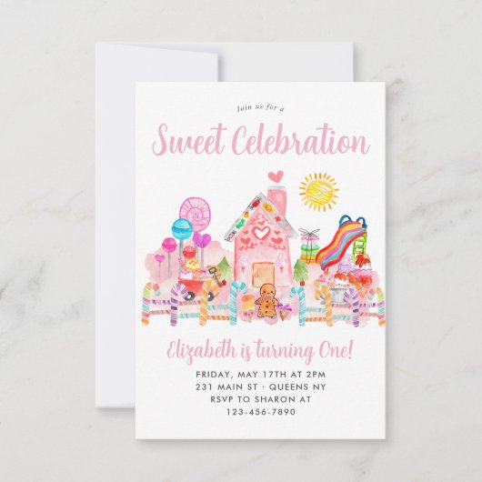 Niedlicher Sweet Celebration Candyland Kindergebur Mitteilungskarte (Vorderseite)