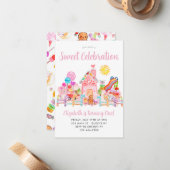 Niedlicher Sweet Celebration Candyland Kindergebur Mitteilungskarte (Vorderseite/Rückseite Beispiel)