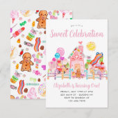 Niedlicher Sweet Celebration Candyland Kindergebur Mitteilungskarte (Vorne/Hinten)