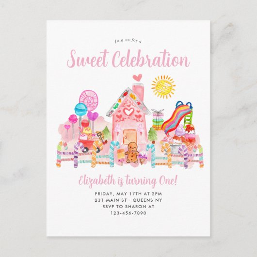 Niedlicher Sweet Celebration Candyland Kindergebur Postkarte (Vorderseite)