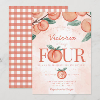 Niedlicher Sweet Peach, 4. Geburtstag Party Einladung