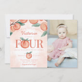 Niedlicher Sweet Peach, 4. Geburtstag Party Einladung (Vorderseite)