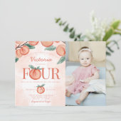 Niedlicher Sweet Peach, 4. Geburtstag Party Einladung (Stehend Vorderseite)