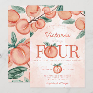 Niedlicher Sweet Peach, 4. Geburtstag Party Einladung