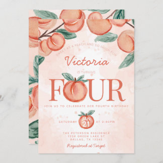 Niedlicher Sweet Peach, 4. Geburtstag Party Einladung