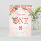 Niedlicher Sweet Peach, das 1. Geburtstag Party Einladung (Stehend Vorderseite)