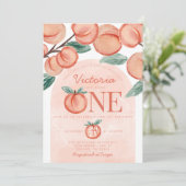 Niedlicher Sweet Peach, das 1. Geburtstag Party Einladung (Stehend Vorderseite)