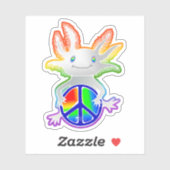 Niedlicher Sweet Rainbow Axolotl mit Peace Sign St Aufkleber (Blatt)