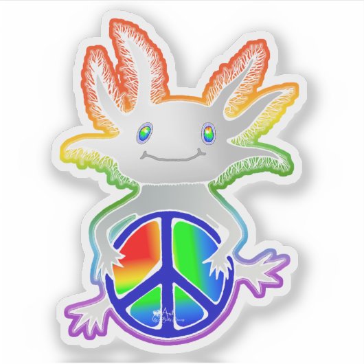 Niedlicher Sweet Rainbow Axolotl mit Peace Sign St Aufkleber (Vorderseite)