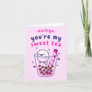 Niedlicher Sweet Tea Budgie Cartoon Valentinstag Karte