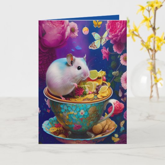 Niedlicher syrischer Hamster-Teaparty-Cup Karte (Gelbe Blume)