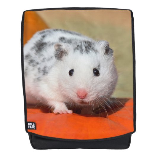 Niedlicher syrischer Hamster-weißes schwarzes Rucksack (Vorderseite)