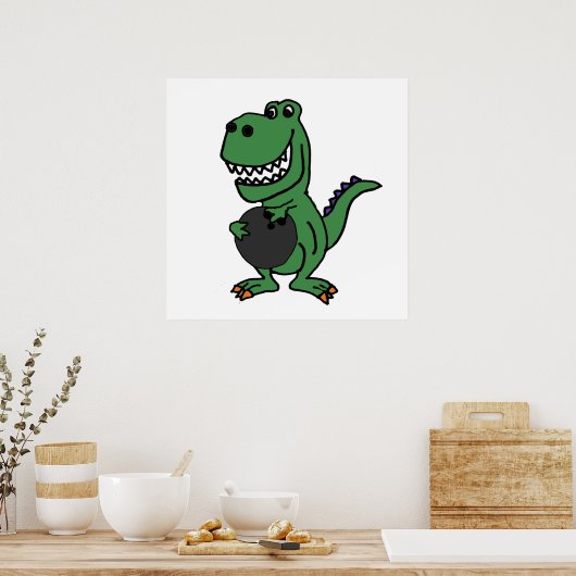 Niedlicher T-rex Dinosaur Bowling Cartoon Poster (Küche)