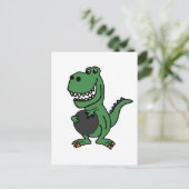 Niedlicher T-rex Dinosaur Bowling Cartoon Postkarte (Stehend Vorderseite)