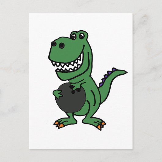 Niedlicher T-rex Dinosaur Bowling Cartoon Postkarte (Vorderseite)