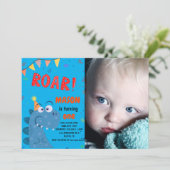 niedlicher T-Rex Dinosaur Foto Kindergeburtstag Einladung (Stehend Vorderseite)