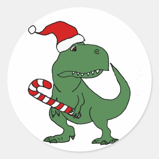 Niedlicher T-rex Dinosaurier in Weihnachtsmannmütz Runder Aufkleber (Vorderseite)