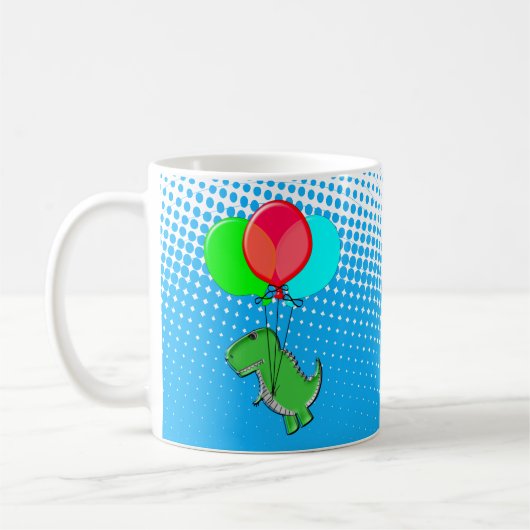 Niedlicher T-Rex-Flug mit Balloons im blauen Himme Kaffeetasse (Links)