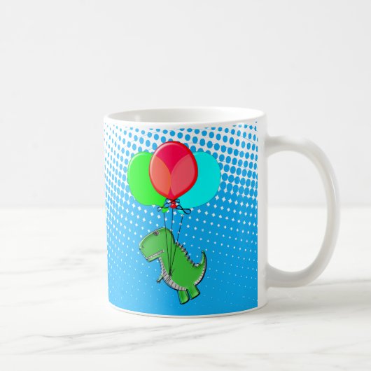 Niedlicher T-Rex-Flug mit Balloons im blauen Himme Kaffeetasse (Rechts)