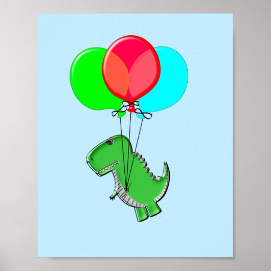 Niedlicher T-Rex-Flug mit Balloons im blauen Himme Poster (Vorne)