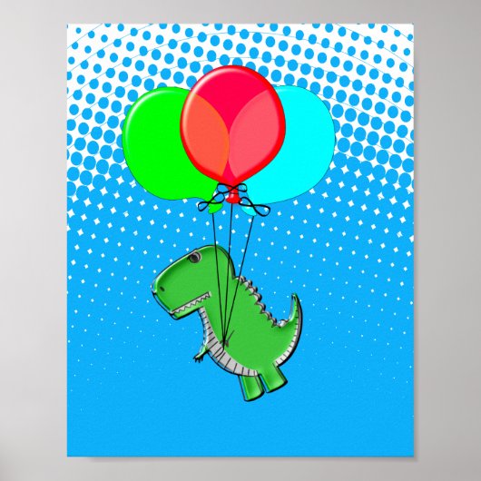 Niedlicher T-Rex-Flug mit Balloons im blauen Himme Poster (Vorne)