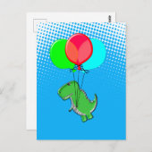 Niedlicher T-Rex-Flug mit Balloons im blauen Himme Postkarte (Vorne/Hinten)