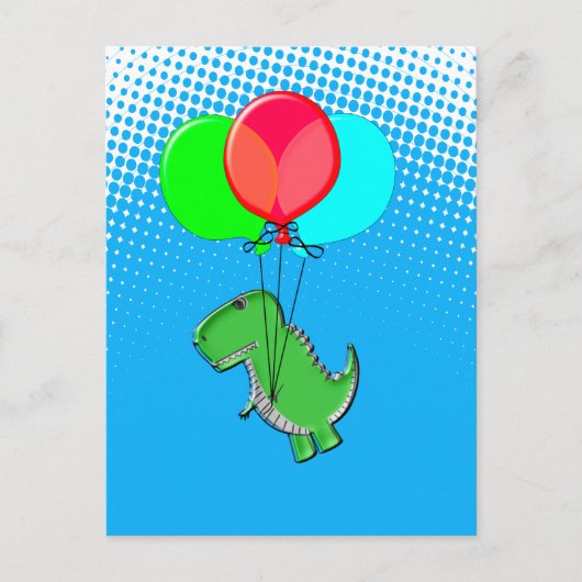 Niedlicher T-Rex-Flug mit Balloons im blauen Himme Postkarte (Vorderseite)