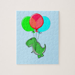 Niedlicher T-Rex-Flug mit Balloons im blauen Himme Puzzle