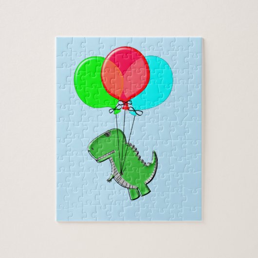 Niedlicher T-Rex-Flug mit Balloons im blauen Himme Puzzle (Vertikal)