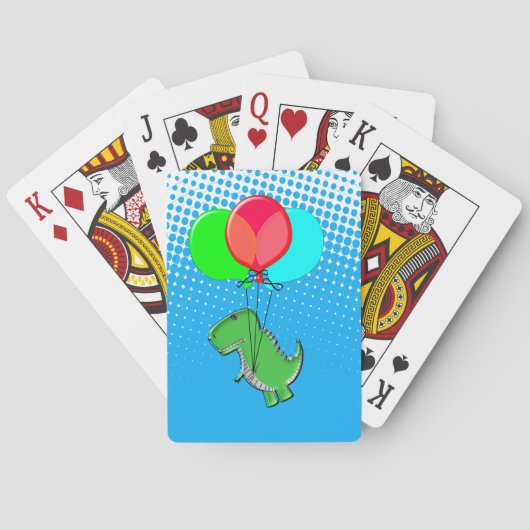 Niedlicher T-Rex-Flug mit Balloons im blauen Himme Spielkarten (Rückseite)