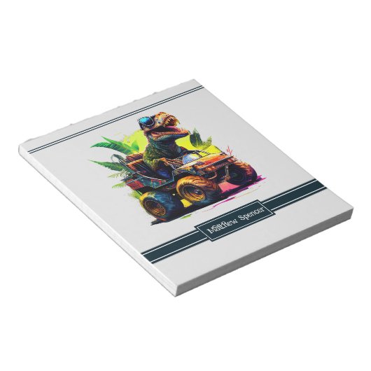 Niedlicher T-Rex-Riding Monster Truck Dinosaurier  Notizblock (angewinkelt)