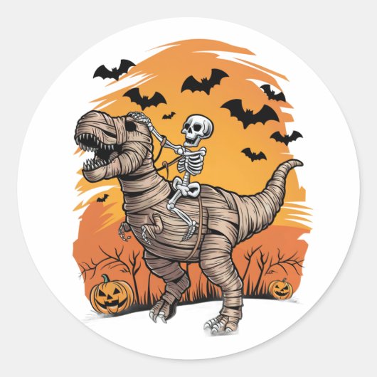 Niedlicher T-Rex-Sticker für Halloween Skelett Runder Aufkleber (Vorderseite)