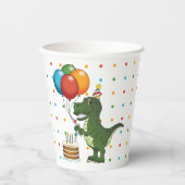 Niedlicher T-Rex und Balloons farbenfroher Glückwu Pappbecher (Vorderseite)