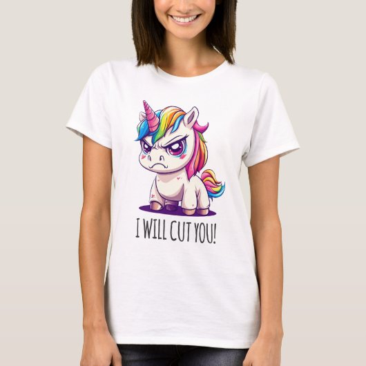 Niedlicher T - Shirt mit bösen Einhorn-Design (Vorderseite)