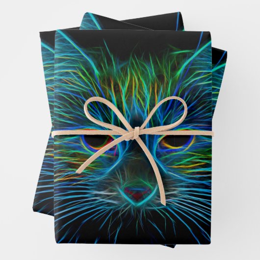 Niedlicher Tabby Cat Design Blue Green Black Pop A Geschenkpapier Set (Beispiel)