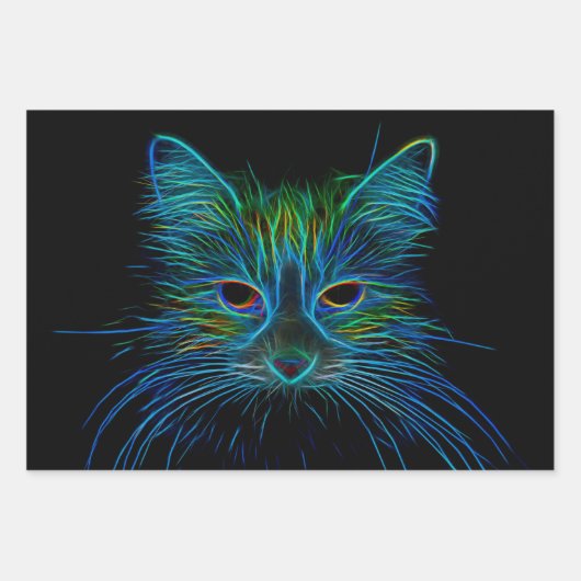 Niedlicher Tabby Cat Design Blue Green Black Pop A Geschenkpapier Set (Vorderseite)