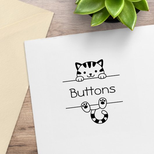 Niedlicher Tabby Cat Peeking Individuelle Name Gummistempel