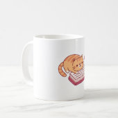 Niedlicher Tabby Katze Lesen eines Buches Kaffeetasse (Vorderseite Links)