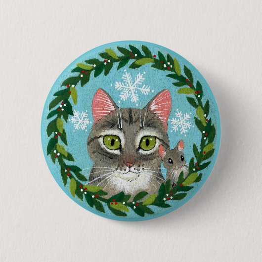 Niedlicher Tabby-Katzenjacke, Mäusebauer Weihnacht Button (Vorderseite)
