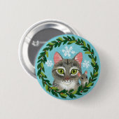 Niedlicher Tabby-Katzenjacke, Mäusebauer Weihnacht Button (Vorne & Hinten)