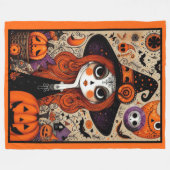 Niedlicher Tag der Toten Hexe Fleecedecke (Vorderseite (Horizontal))