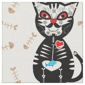 Niedlicher Tag der toten Zuckerschädelkatze Stoff (Nahaufnahme)