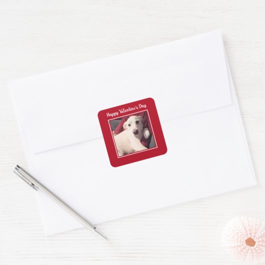 Niedlicher Tag des Hundes - Happy Valentines Quadratischer Aufkleber (Umschlag)